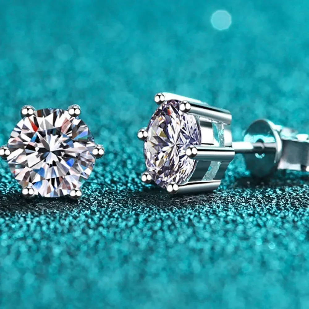 Dazzling 2 Carat Moissanite Solitaire Stud Earrings | 925 Sterling Silver |Gift
